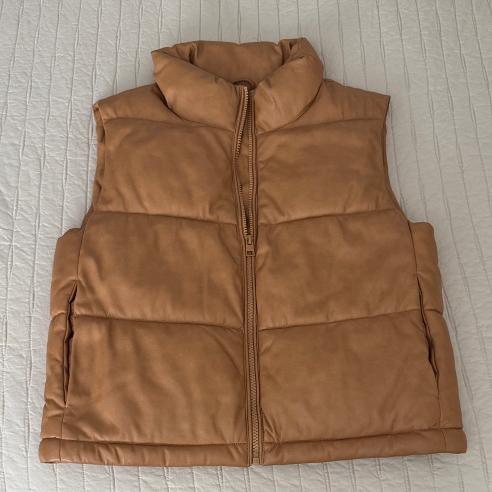 7 for All Mankind Camel Faux Leather Puffer Vest